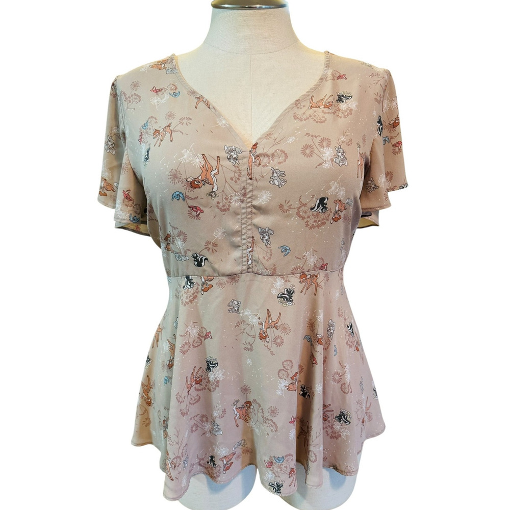 Torrid Plus Size 2 Disney Bambi Georgette Flutter‎ Sleeve Babydoll Top Blouse 2X